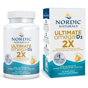 image:imageNordic Naturals Ultimate Omega 2X with Vitamin D3 Lemon Flavor  60 Soft Gels  2150 mg Omega3  1000 IU D3  EPA amp DHA  Brain Heart amp Immune Health  30 ServingsLemon