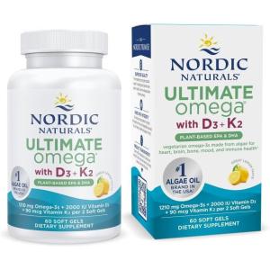 image:imageNordic Naturals Ultimate Omega Plant Based Vitamin with Vitamin D3K260 Vegetarian Soft Gels  1210 mg Omega3s Plus 2000 IU D3 and 90 mcg K2  Promotes Brain Health  Non GMO  30 Servings