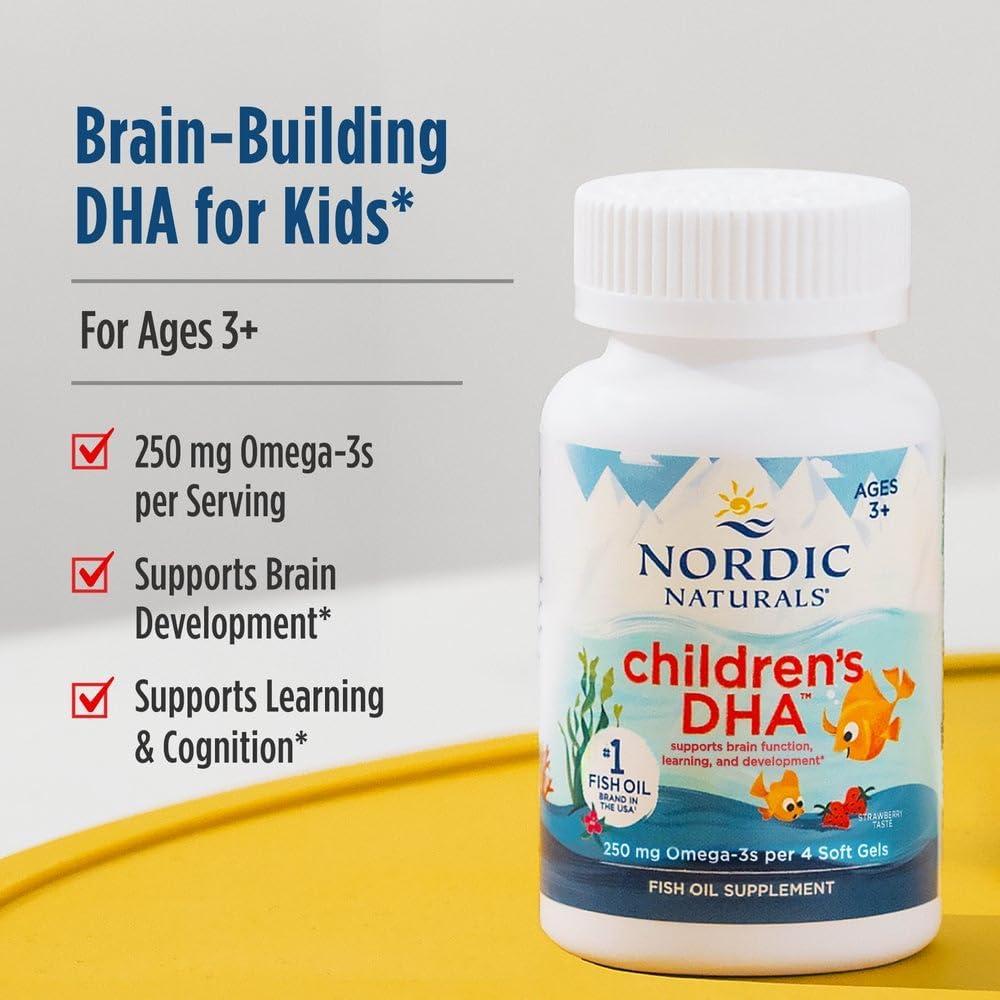 image:imageNordic Naturals Childrens DHA Strawberry 90 Mini Chewable Soft Gels for Kids 250 mg Omega3 with EPA amp DHA Brain Development amp Function NonGMO 22 Servings180 Count Pack of 1