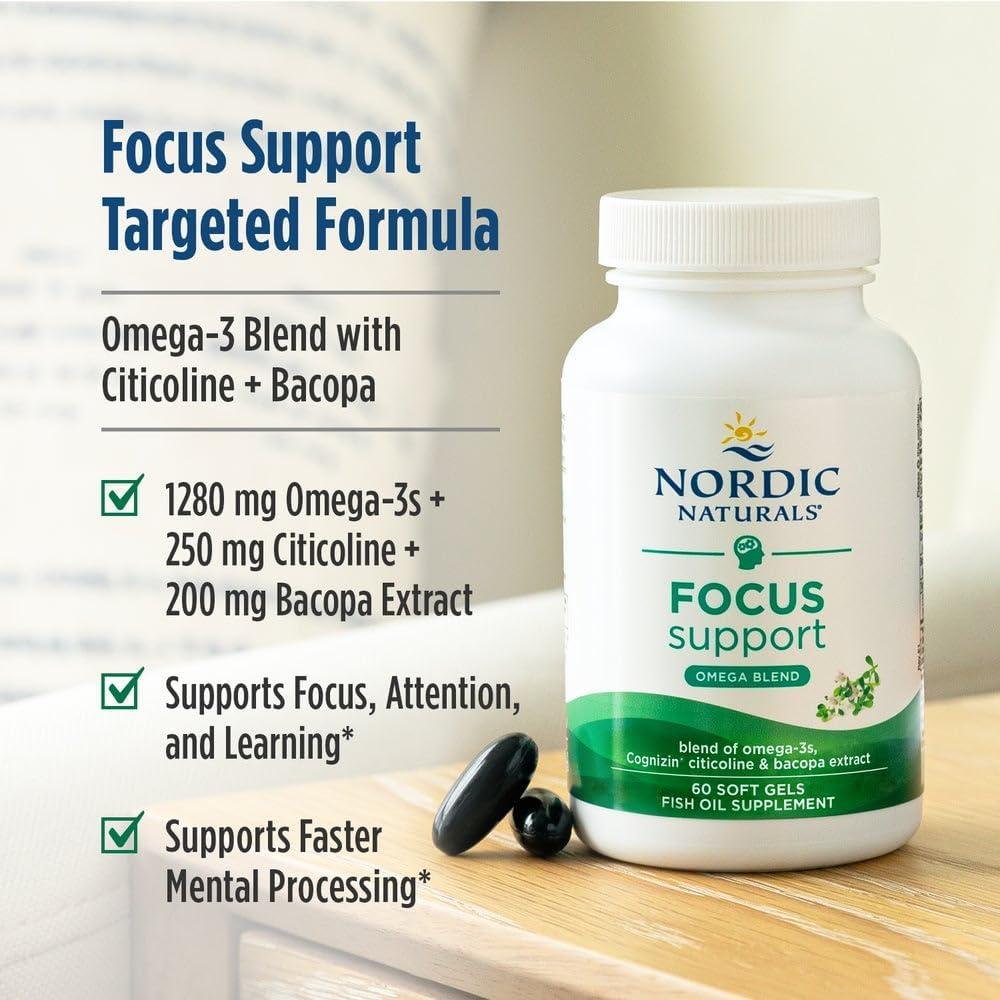 image:imageNordic Naturals Omega Focus Lemon 60 Soft Gels 1280 mg Omega3 Citicoline amp Bacopa Monnieri Extract Focus Attention Memory Brain Health NonGMO 30 Servings