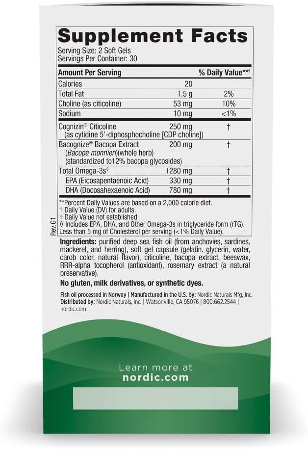 image:imageNordic Naturals Omega Focus Lemon 60 Soft Gels 1280 mg Omega3 Citicoline amp Bacopa Monnieri Extract Focus Attention Memory Brain Health NonGMO 30 Servings