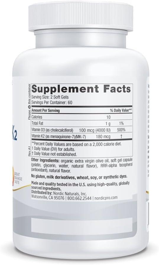 image:imageNordic Naturals Professional Grade Vitamin D3K2 Supplement Orange Flavor 60 Soft Gels 4000 IU Vitamin D3 amp 180 mcg K2 Promotes Calcium Balance amp Immune Function NonGMO 30 Servings