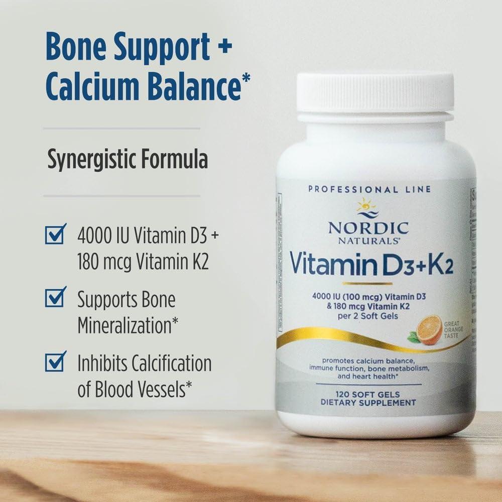 image:imageNordic Naturals Professional Grade Vitamin D3K2 Supplement Orange Flavor 60 Soft Gels 4000 IU Vitamin D3 amp 180 mcg K2 Promotes Calcium Balance amp Immune Function NonGMO 30 Servings