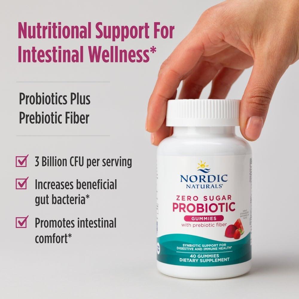 image:imageNordic Naturals Zero Sugar Probiotic Gummies Strawberry Watermelon Flavor 40 Gummies Supports Digestive Wellness amp Immune Health NonGMO Third Party Tested Vegan 20 Servings