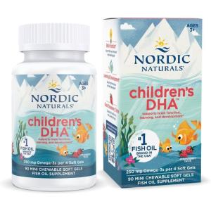 image:imageNordic Naturals Childrens DHA Strawberry  90 Mini Chewable Soft Gels for Kids  250 mg Omega3 with EPA amp DHA  Brain Development amp Function  NonGMO  22 Servings90 Count Pack of 1