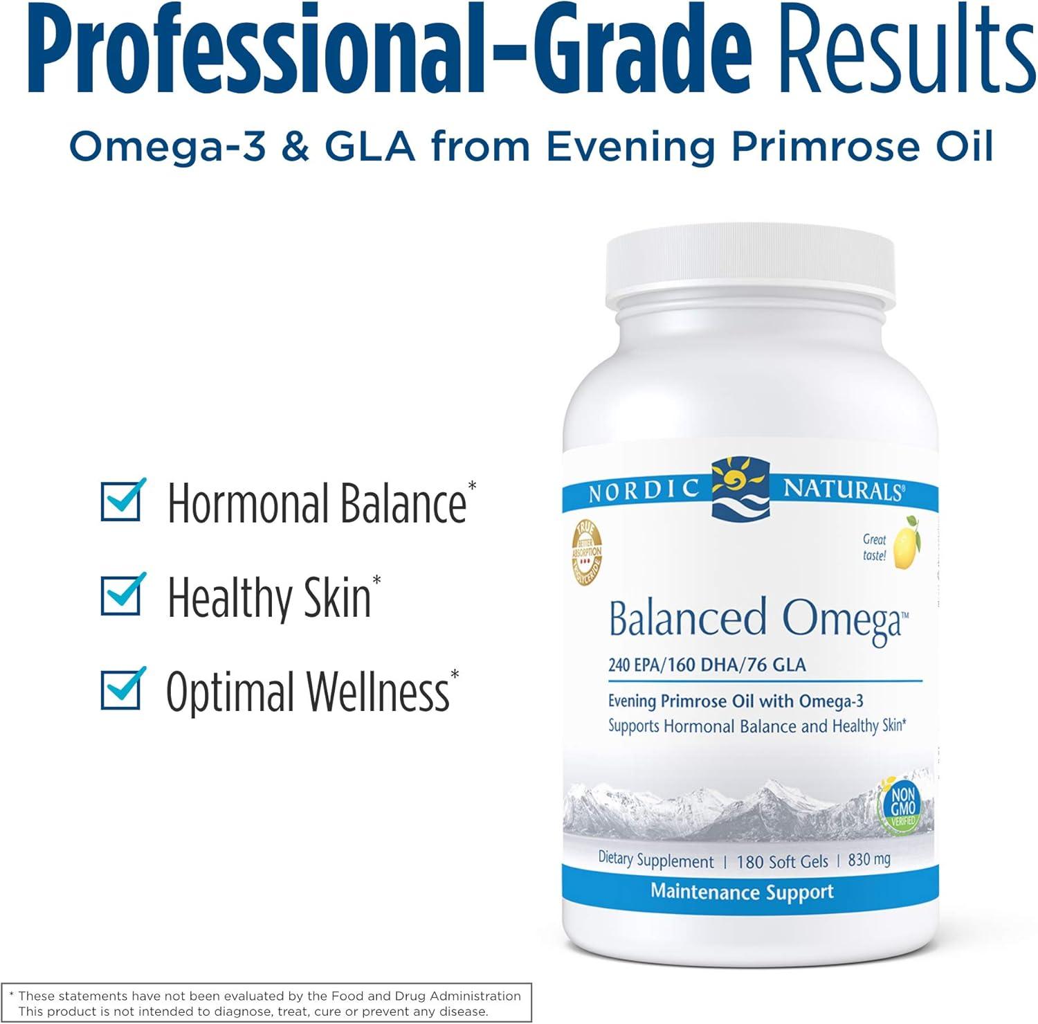 image:imageNordic Naturals Pro Balanced Omega Fish Oil and Evening Primrose Oil 240 mg EPA 160 mg DHA 76 mg GLA Supports Hormonal Balance and Healthy Skin 180 Soft Gels