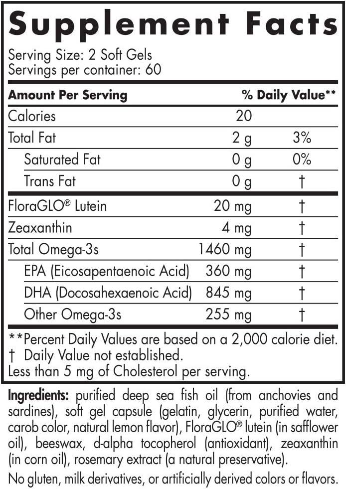 image:imageNordic Naturals ProDHA Eye Fish Oil 360 mg EPA 845 mg DHA 20 mg FloraGLO Lutein 4 mg Zeaxanthin Support for Neurological Function and LongTerm Eye Health 120 Soft Gels