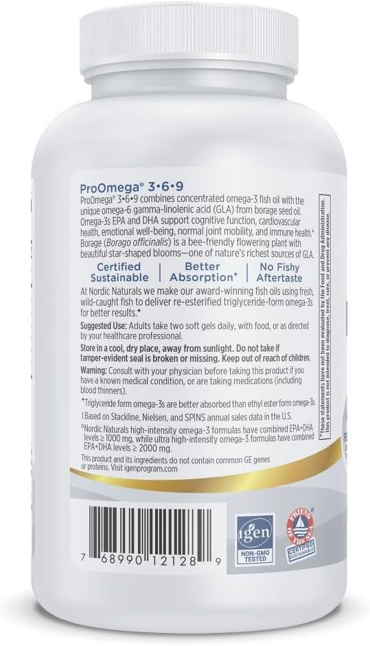 image:imageNordic Naturals ProOmega 369 Lemon Flavor 120 Soft Gels 1360 mg Omega3 EPA amp DHA with Added GLA Healthy Skin Cognition Positive Mood NonGMO 60 Servings