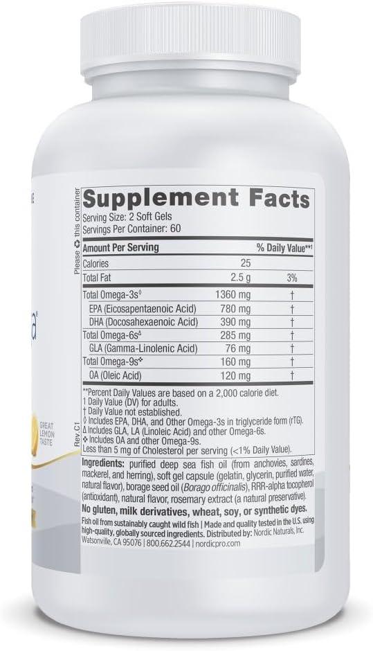 image:imageNordic Naturals ProOmega 369 Lemon Flavor 120 Soft Gels 1360 mg Omega3 EPA amp DHA with Added GLA Healthy Skin Cognition Positive Mood NonGMO 60 Servings