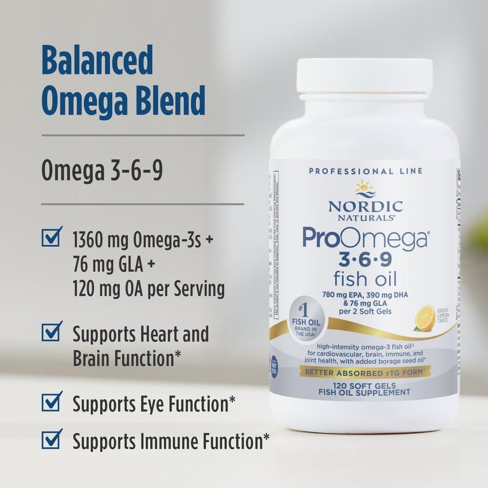 image:imageNordic Naturals ProOmega 369 Lemon Flavor 120 Soft Gels 1360 mg Omega3 EPA amp DHA with Added GLA Healthy Skin Cognition Positive Mood NonGMO 60 Servings