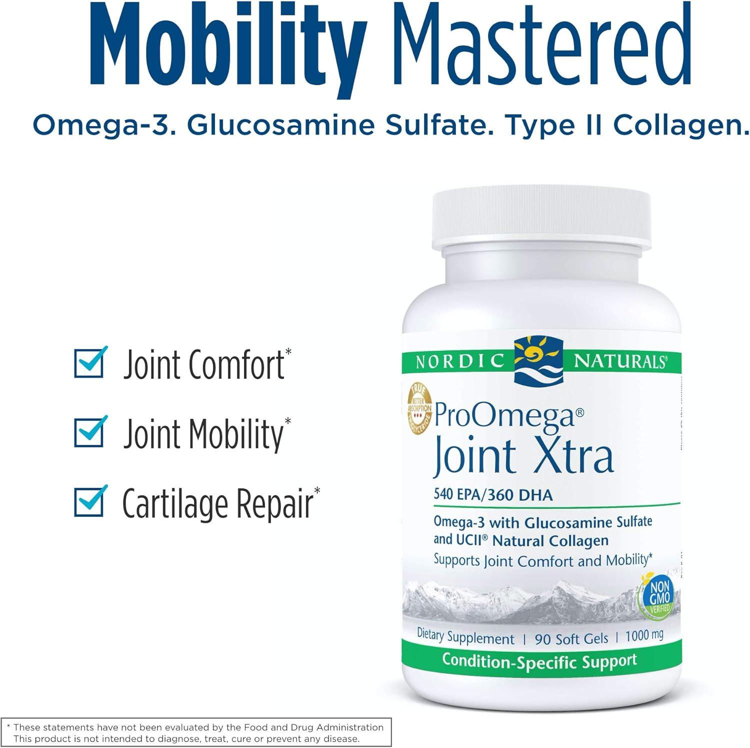 image:imageNordic Naturals ProOmega Joint Xtra Fish Oil 540 mg EPA 360 mg DHA 1500 mg Glucosamine Sulfate 40 mg UCII Natural Collagen Support for Joint Comfort and Mobility 90 Soft Gels