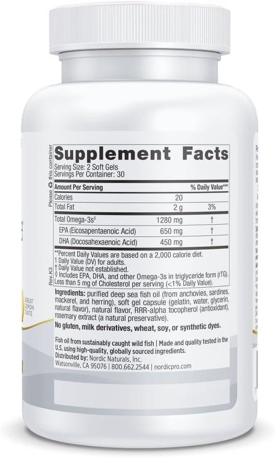 image:imageNordic Naturals ProOmega Lemon Flavor 180 Soft Gels 1280 mg Omega3 HighPotency Fish Oil with EPA amp DHA Promotes Brain Eye Heart amp Immune Health NonGMO 90 Servings60 Count Pack of 1