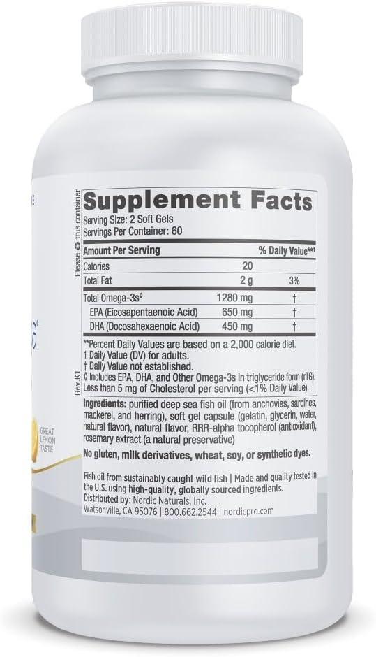 image:imageNordic Naturals ProOmega Lemon Flavor 180 Soft Gels 1280 mg Omega3 HighPotency Fish Oil with EPA amp DHA Promotes Brain Eye Heart amp Immune Health NonGMO 90 Servings120 Count Pack of 1