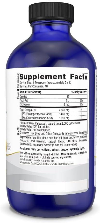 image:imageNordic Naturals ProOmega Liquid Lemon Flavor 8 oz 2840 mg Omega3 High Potency Fish Oil with EPA amp DHA Promotes Brain Eye Heart amp Immune Health NonGMO 48 Servings
