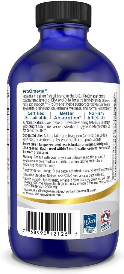 image:imageNordic Naturals ProOmega Liquid Lemon Flavor 8 oz 2840 mg Omega3 High Potency Fish Oil with EPA amp DHA Promotes Brain Eye Heart amp Immune Health NonGMO 48 Servings