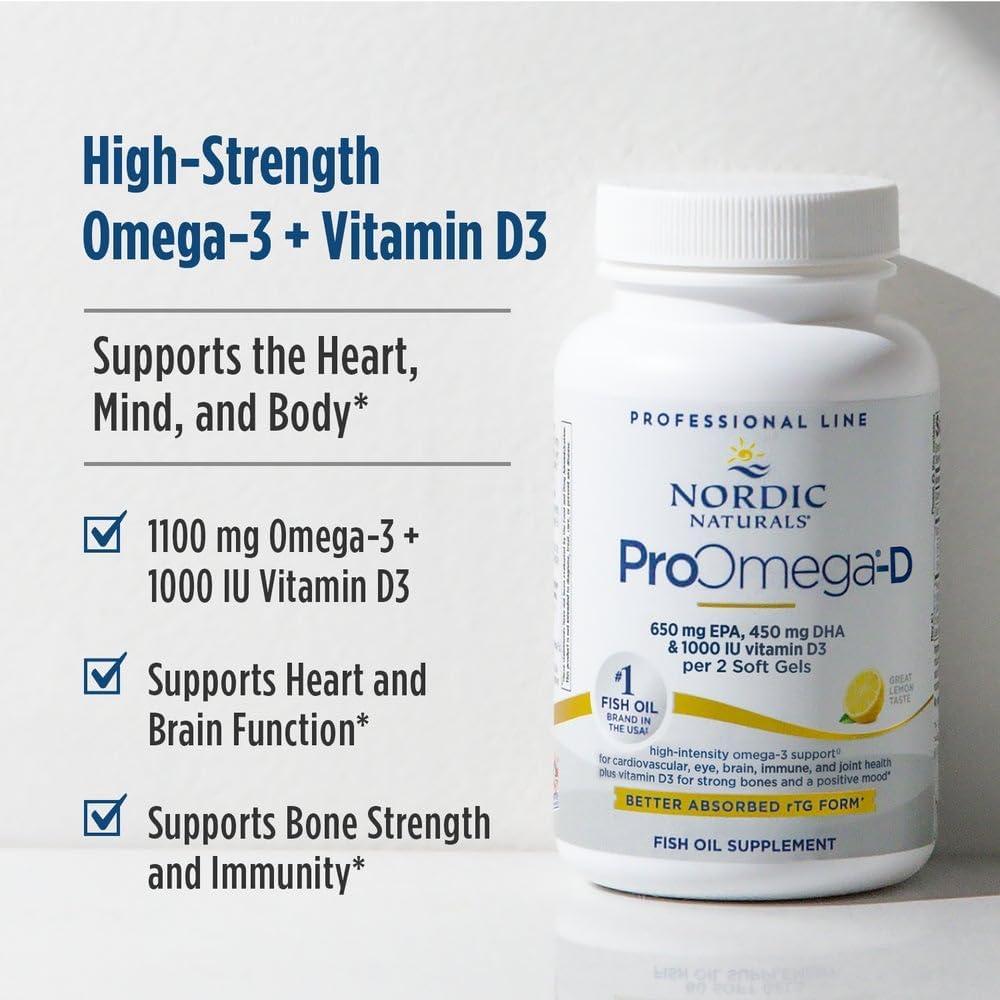 image:imageNordic Naturals ProOmegaD Lemon Flavor 120 Soft Gels 1280 mg Omega3 1000 IU D3 HighPotency Fish Oil EPA amp DHA Brain Eye Heart amp Immune Health NonGMO 60 ServingsLemon