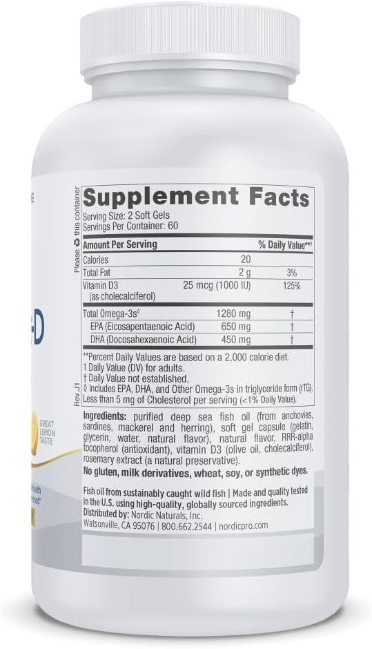 image:imageNordic Naturals ProOmegaD Lemon Flavor 120 Soft Gels 1280 mg Omega3 1000 IU D3 HighPotency Fish Oil EPA amp DHA Brain Eye Heart amp Immune Health NonGMO 60 ServingsLemon