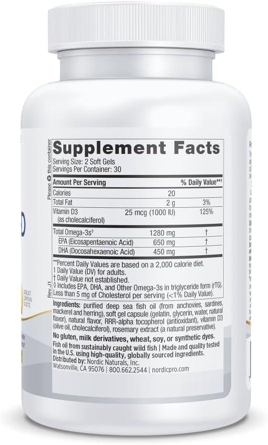 image:imageNordic Naturals ProOmegaD Lemon Flavor 120 Soft Gels 1280 mg Omega3 1000 IU D3 HighPotency Fish Oil EPA amp DHA Brain Eye Heart amp Immune Health NonGMO 60 ServingsLemon