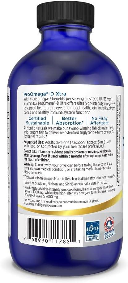 image:imageNordic Naturals ProOmegaD Xtra Liquid Lemon Flavor 8 oz 3400 mg Omega3 1000 IU D3 HighPotency Fish Oil EPA amp DHA Brain Eye Heart amp Immune Health NonGMO 48 Servings