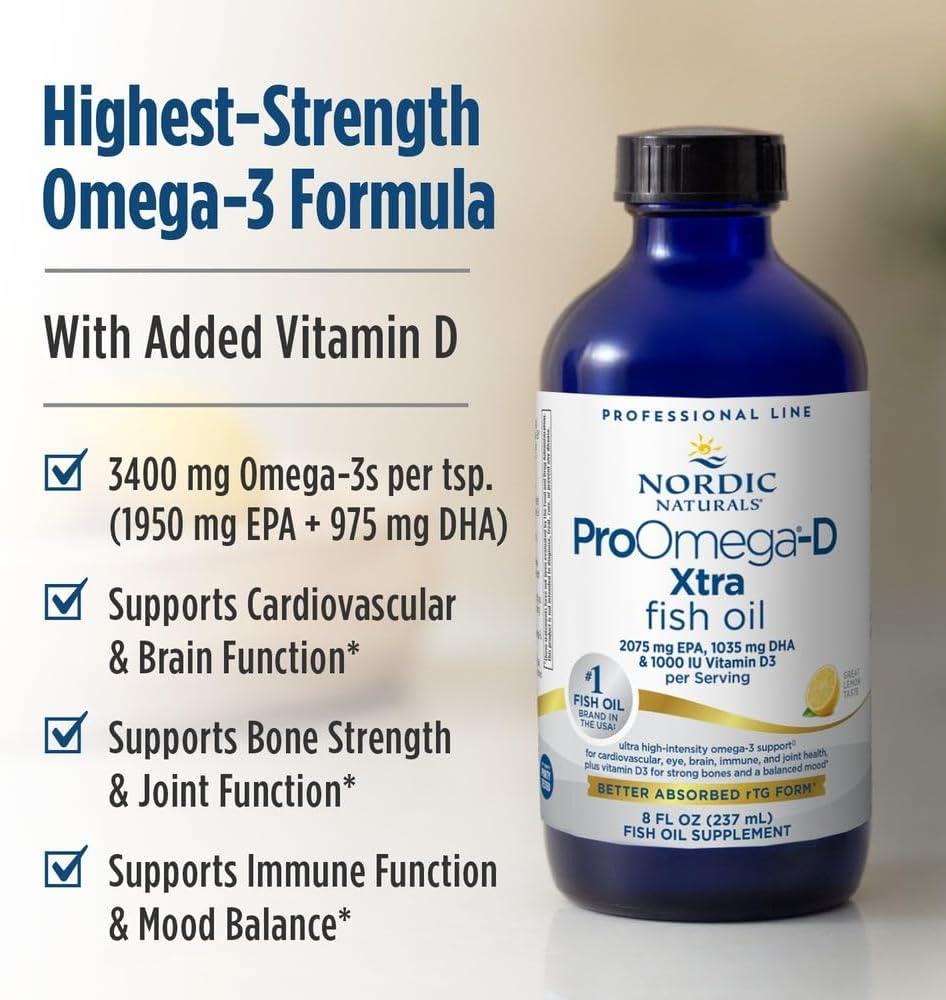 image:imageNordic Naturals ProOmegaD Xtra Liquid Lemon Flavor 8 oz 3400 mg Omega3 1000 IU D3 HighPotency Fish Oil EPA amp DHA Brain Eye Heart amp Immune Health NonGMO 48 Servings