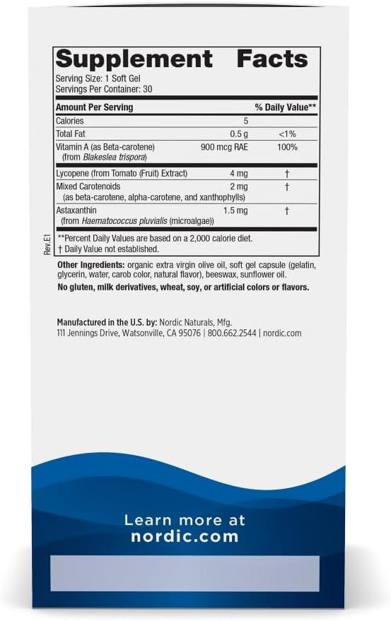 image:imageNordic Naturals Vitamin A Carotenoids Unflavored 30 Soft Gels Lycopene amp Astaxanthin Supports Skin Cellular Health NonGMO 30 Servings30 Count Pack of 1