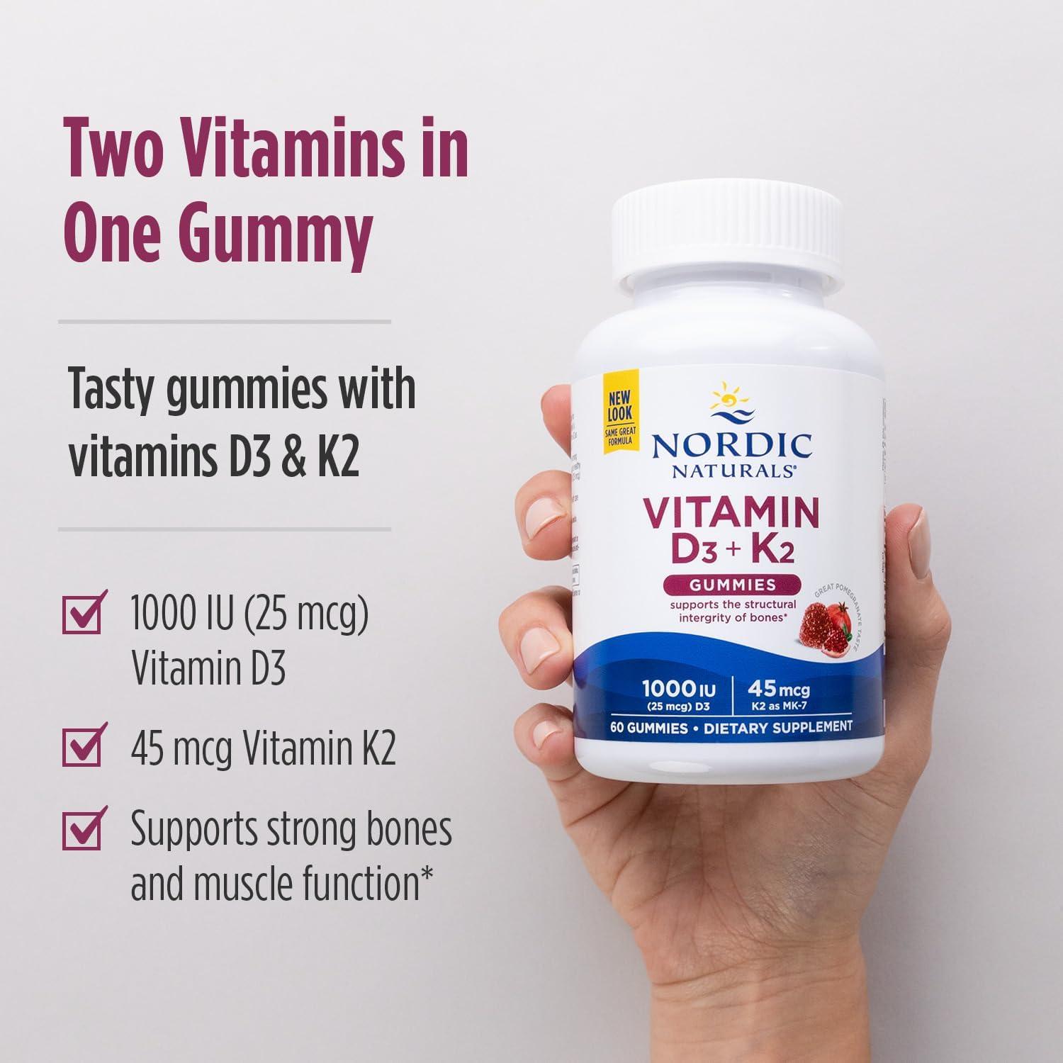 image:imageNordic Naturals Vitamin D3 K2 Gummies Pomegranate 120 Gummies 1000 IU Vitamin D3 45 mcg K2 Great Taste Bone Health Promotes Healthy Muscle Function NonGMO 120 Servings60 Count Pack of 1