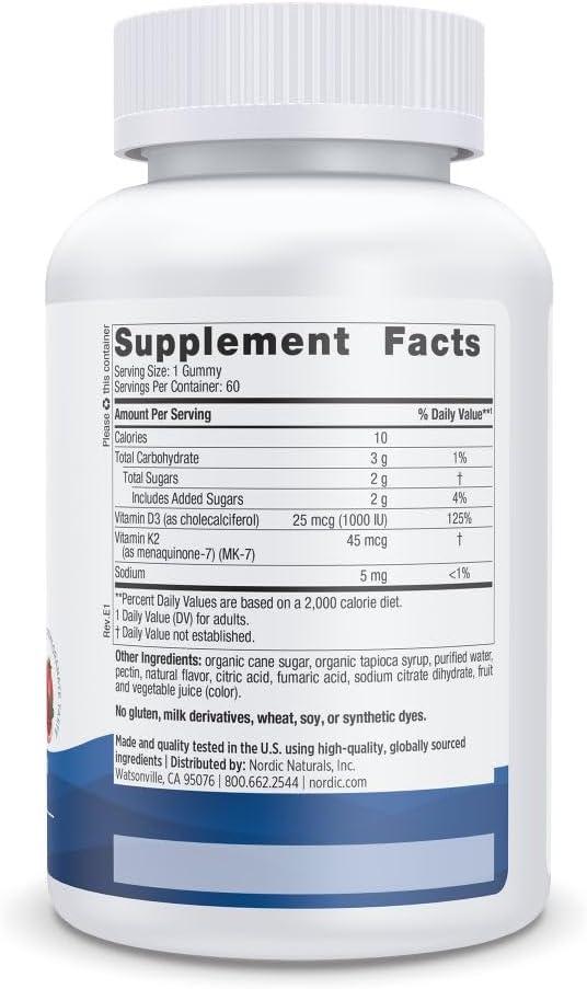 image:imageNordic Naturals Vitamin D3 K2 Gummies Pomegranate 120 Gummies 1000 IU Vitamin D3 45 mcg K2 Great Taste Bone Health Promotes Healthy Muscle Function NonGMO 120 Servings60 Count Pack of 1