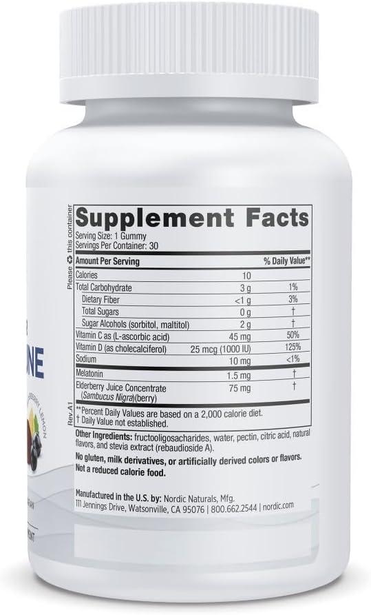 image:imageNordic Naturals Zero Sugar Sleep Immune Gummies Elderberry Lemon Flavor 30 Gummies 15 mg Melatonin for Sleep with Vitamin D3 Elderberry amp Vitamin C Immune Support 30 Servings