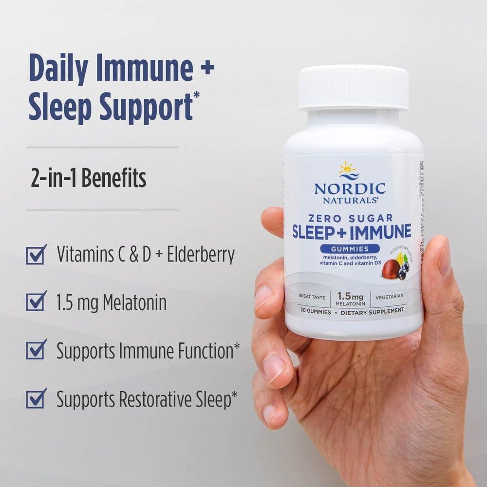 image:imageNordic Naturals Zero Sugar Sleep Immune Gummies Elderberry Lemon Flavor 30 Gummies 15 mg Melatonin for Sleep with Vitamin D3 Elderberry amp Vitamin C Immune Support 30 Servings