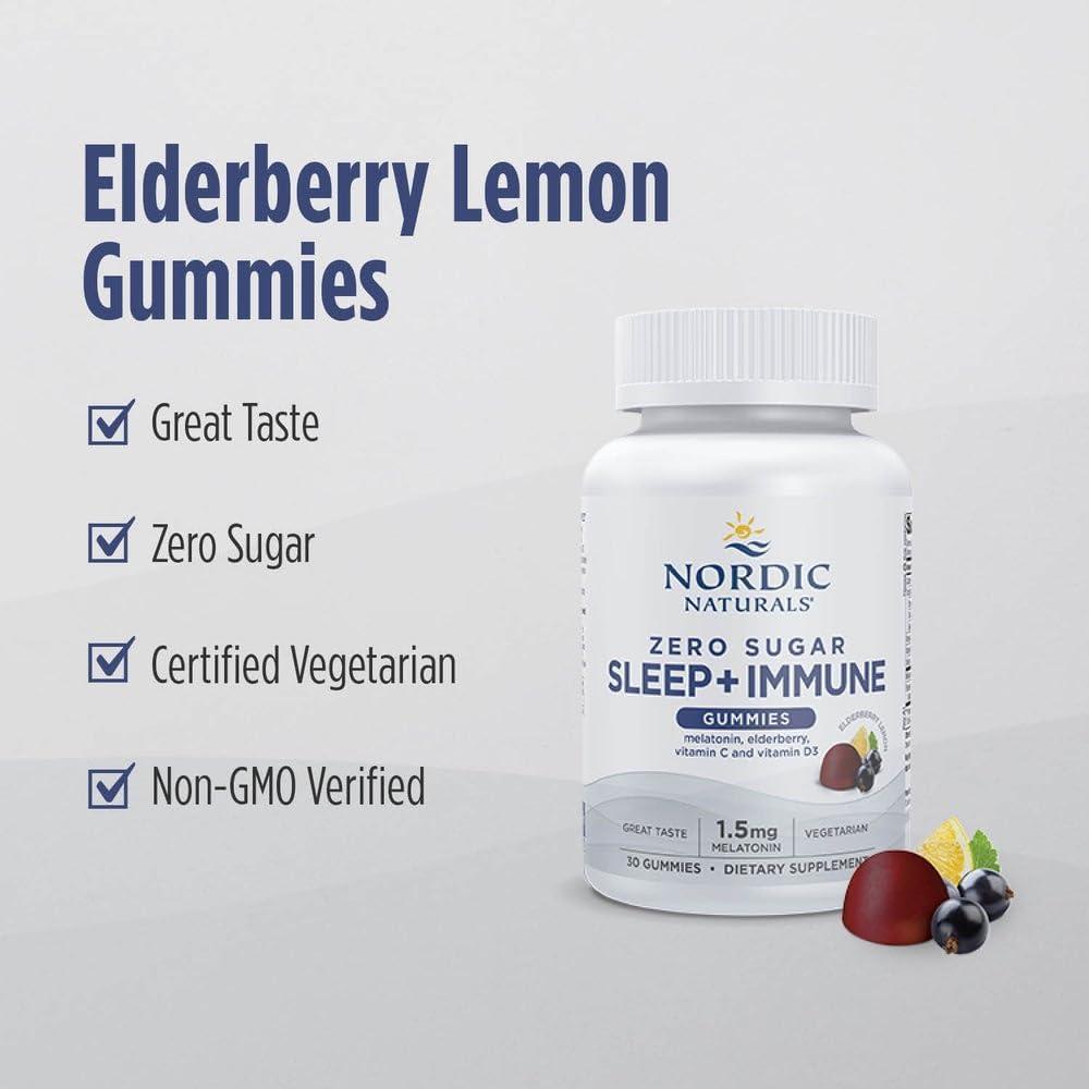 image:imageNordic Naturals Zero Sugar Sleep Immune Gummies Elderberry Lemon Flavor 30 Gummies 15 mg Melatonin for Sleep with Vitamin D3 Elderberry amp Vitamin C Immune Support 30 Servings