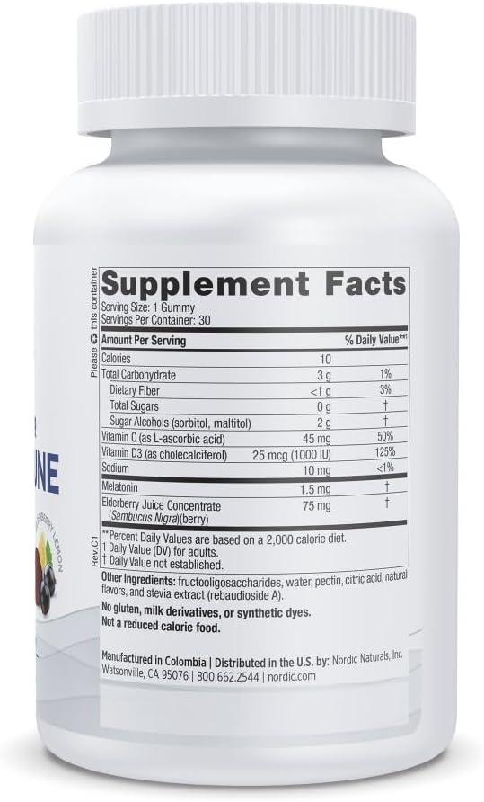image:imageNordic Naturals Zero Sugar Sleep Immune Gummies Elderberry Lemon Flavor 30 Gummies 15 mg Melatonin for Sleep with Vitamin D3 Elderberry amp Vitamin C Immune Support 30 Servings