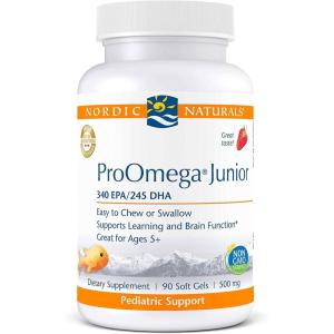 image:imageNordic Naturals ProOmega Junior  Fish Oil 340 mg EPA 245 mg DHA Support for Healthy Neurological Nervous System Eye and Immune System Development Strawberry Flavor 90 Soft Gels