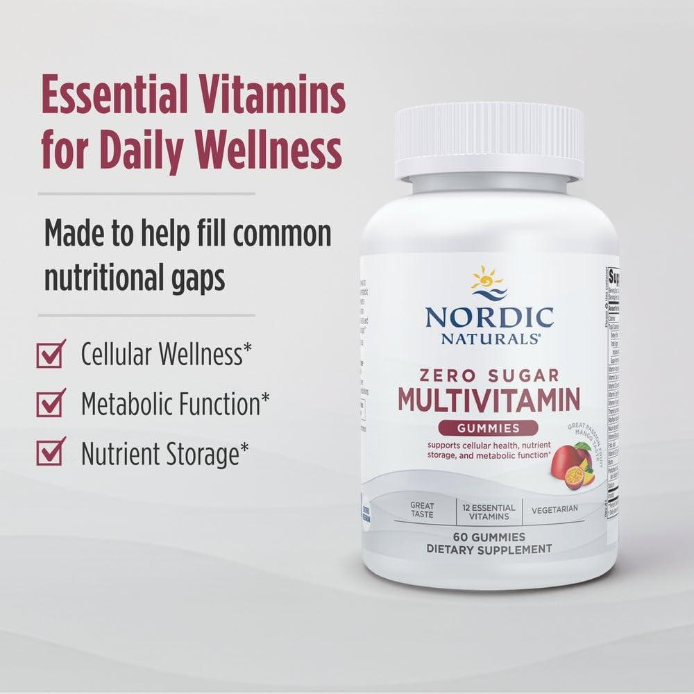 image:imageNordic Naturals Zero Sugar Multi Gummies Vegetarian Multivitamin Supplement Passionfruit Mango 60 PectinBased Gummies 12 Essential Vitamins for Adults NonGMO 30 Servings