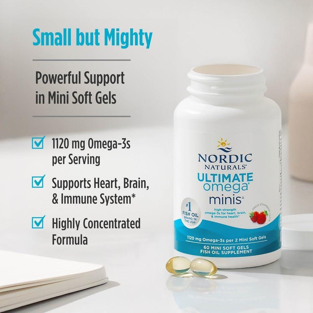 image:imageNordic Naturals Ultimate Omega Minis Strawberry Flavor 60 Minis Soft Gels 1120 mg Omega3 HighPotency Fish Oil Supplement EPA amp DHA Promotes Brain amp Heart Health 30 Servings