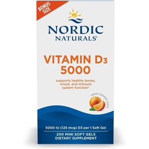 image:imageNordic Naturals Vitamin D3 5000 Orange  200 Mini Soft Gels  Support for Healthy Bones Mood amp Immune System  Vegetarian  NonGMO  200 Servings1 Count Pack of 200